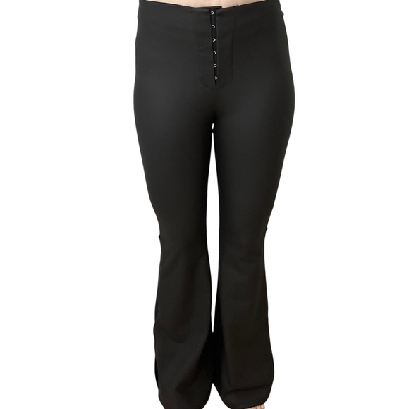 Dolls Kill Club Exx Matte Flare Pants Black Slit Goth Size Extra Small - Picture 7 of 7